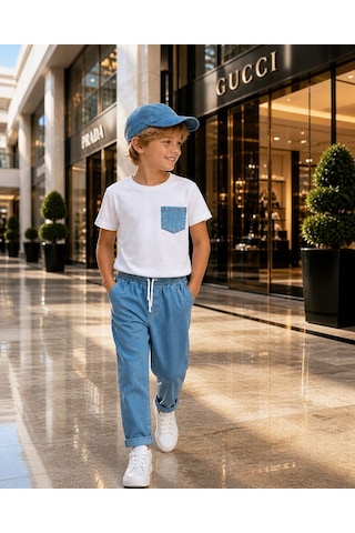 Sy Store Beyaz Bluz & Denim Pantolon Takımı Beyaz-mavi