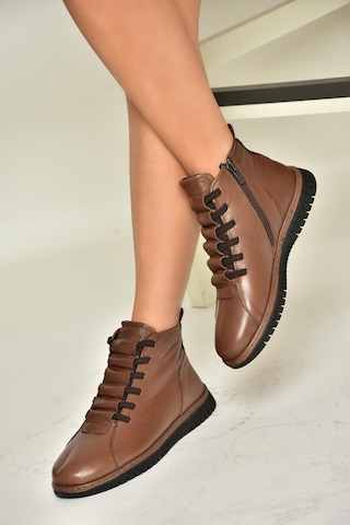 Fox Shoes T555366203 Kahverengi Hakiki Deri Comfort Ortopedik Taban Kadın Bot Kahverengi