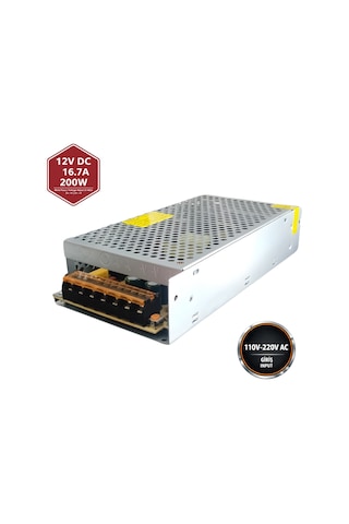 Peace B2881 12v 16.7a 200w Kalın Metal Kasa Adaptör Dc Güç Kaynağı