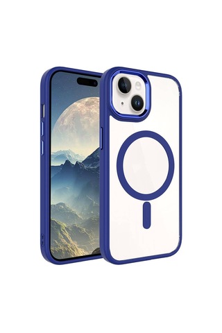 Zeyline Apple Uyumlu iPhone 15 Plus Wireless Şarj Özellikli Zore Krom Magsafe Silikon Kapak-lacivert