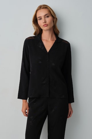 Suwen Private Dantelli Gömlek Yaka Pijama Takımı Wsh10510160012 Siyah