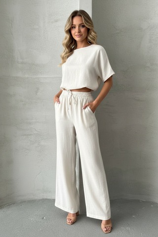 Kadın Basic Stil İkili Takım Beyaz
