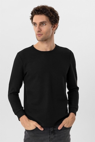 Süvari Siyah Slim Fit Armürlü Bisiklet Yaka Triko Kazak-36351 Siyah