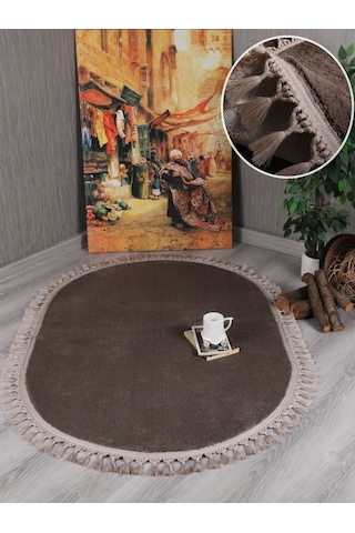 My Evilla Modern Dekoratif Kaymaz Taban Rabbit Oval Örgü Saçaklı 001