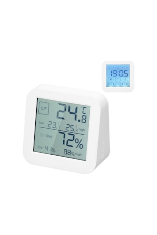 Ranyeek İç Mekan Dijital Sicaklık-nem Ölçer, Çift Ekranlı Saat, Dokunmatik Kontrol, Masaüstü Kullanım, Beyaz Pil Dahil Değil