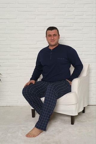 Pijamoni Erkek Battal Düğme Yaka Penye Uzun Kol Pijama Takımı 6720/15 - 1 Adet Lacivert
