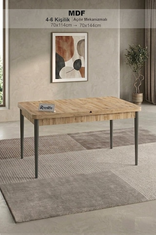 Renlife 70x114 Cm Açılır Mdf Mutfak Masası 4-6 Kişilik Modern Yemek Masası Çam Mdf