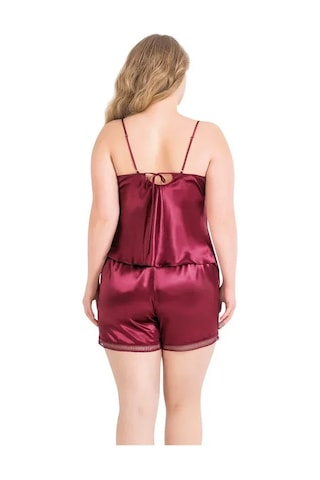 Veraura Lifestyle Kadın Büyük Beden Bordo Saten Babydoll Şort Takımı