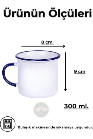 Deepcraft Best Quality Enamel Mavi Kulp Kupa Yılbaşı,sevgililer Günü, Hediyelik Kupa 300ml Beyaz