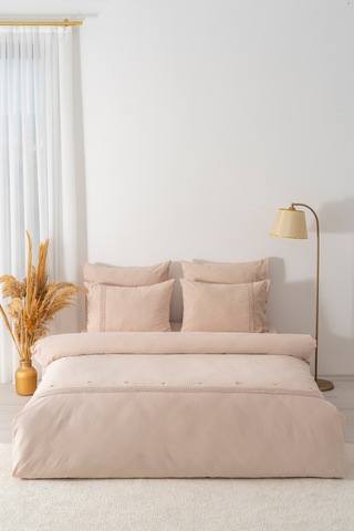 Grace Vizon Güpürlü Çift Kişilik %100 Pamuklu Nevresim Seti - 6 Parça Çeyiz Seti Vizon