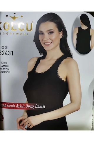 Kolcu Ribana Omuz Dantelli Atlet-kb2430-siyah Siyah