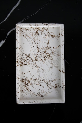Betonmall Mermer Desenli Beton Sunum Tabağı Dekoratif Sunumluk Sunum Tepsisi 15x25 Cm - Altın Spreyli