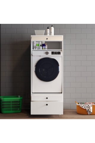 Lotus 2 Çekmeceli Makine Dolabı Çok Amaçlı Dolap Banyo Dolabı Beyaz