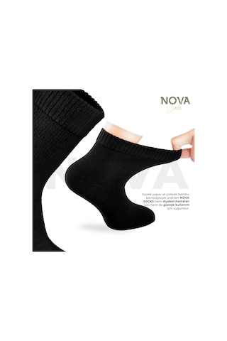 Nova Socks Kadın 4'Lü Bambu Lastiksiz Sıkmayan Bilek Çorap Siyah