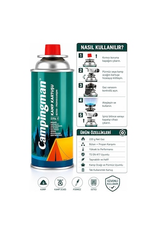 Tub Shop 24 Lü Gaz Kartuşu 24 Adet 220 Gr Kamp Gazı Kartuş Seti Bütan Propan Kamp Gazı Yeşil