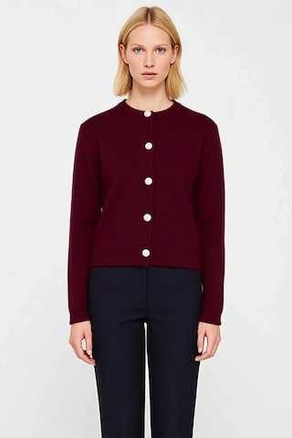 Benerly Kadın Basic Ceket Görünümlü Fitilli Triko Hırka Crop Kesim Uzun K Bordo