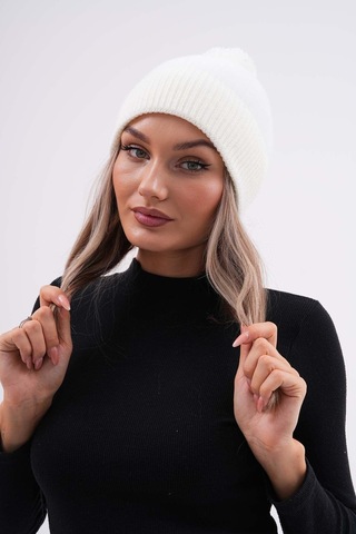 Peluş Ponponlu Bere Beyaz