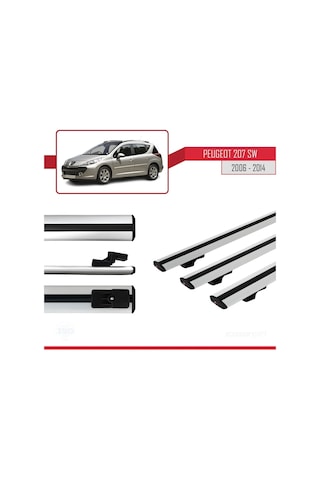 Peugeot 207 Sw 2006-2014 Arası İle Uyumlu Basic Model Ara Atkı Tavan Barı Gri 3 Adet