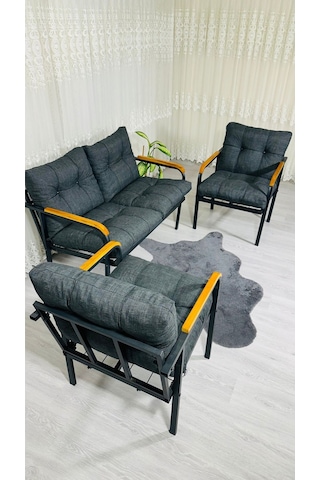Madame Home Kalanşo Balkon, Bahçe,teras,cafe - Salon - Metal Kanepe Koltuk Takımı Çay Seti 2+1+1 Antrasit