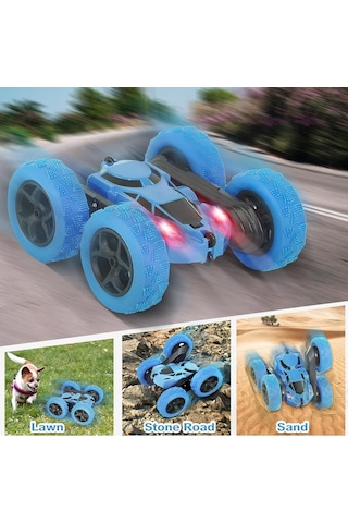 Mj Toys Uzaktan Kumandalı 360 Şarjlı Çift Yönlü Akrobat Araba Akrobat Araba Çılgın Stunt Rc Araba Mavi