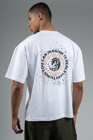 Maraton Sportswear Oversize Erkek Bisiklet Yaka Kısa Kol Basic Beyaz T-shirt 23242-beyaz