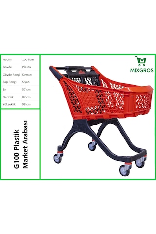 G100 Plastik Market Alışveriş Arabası 100 Litre Kırmızı