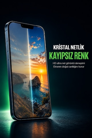 Temperli Cam Hayalet Ekran Koruyucu Tam Kaplayan Kolay Uygulama Aparatlı Seti Kiti Kırılmaz - 13 / 13 Pro / 14 / 16e / 17e