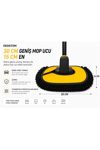 Araba Yıkama Fırçası Oto Yıkama Mop Mikrofiber Bezli Teleskopik Saplı