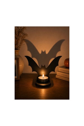 Arliadesign Halloween Ahşap Mumluk Seti / Hayalet, Balkabağı Ve Yarasa Dekoratif Tealight Mumluk 13x 15 Cm 3 Mm Siyah Mdf