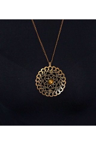 Doğal Taş Sitrin Doğal Taşlı Yuvarlak Model Antik Kadın Kolye Euk47s Sarı