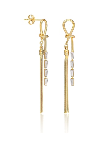 Biju By Servi Baget Taşlı Zincir Sallantılı Altın Renk Küpe-282 Gold
