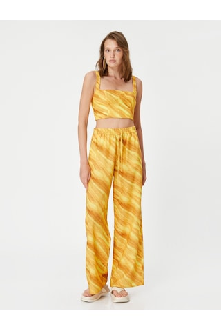 Koton Şahika Ercümen X Koton - Batik Desenli Crop Atlet Sarı Desenli 3sak30035ew 3SAK30035EW1D5 Sarı