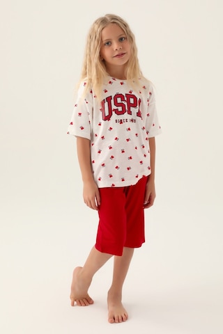 U.S. Polo Assn. Lisanslı Heart Pattern Kırmızı Kız Çocuk Kapri Takım 5274-43204 Krem - Kırmızı