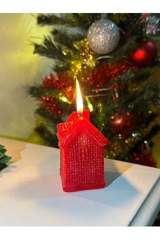Christmas Yılbaşı Temalı Kırmızı Ev Desenli Mum 2024