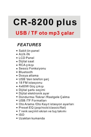Carway Cr-8200 Plus Oto Mp3 Çalar