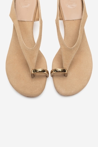 Luvi Shoes Alızee Açık Bej Süet Parmak Arası Tokalı Kadın Mini Dolgu Topuklu Terlik
