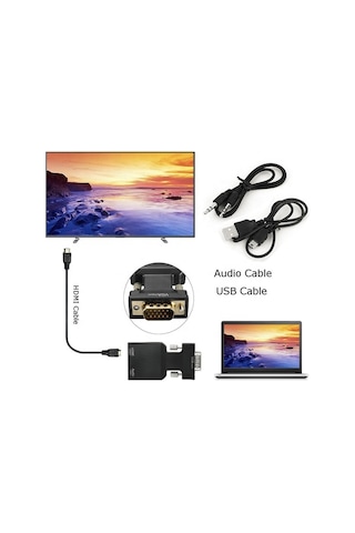 Lunatic 0145 Vga To Hdmi Çevirici Dönüştürücü Laptop Tv Monitör Adaptör Kablosu Vga Çıkışını Hdtv'ye Dönüştürmenizi Sağlar.
