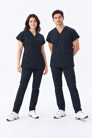 Classic - Lacivert Likralı Üniforma Takım Scrubs 122 Lacivert