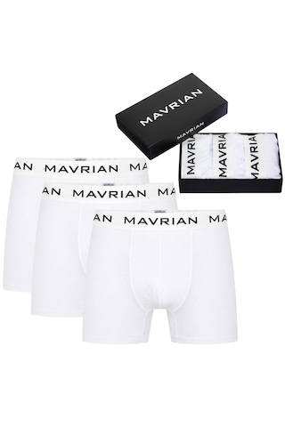 Mavrian Alabaster 3'lü Premium Kutulu Pamuklu Likralı Erkek Beyaz Boxer - Damat Bohçası Çeyiz Seti