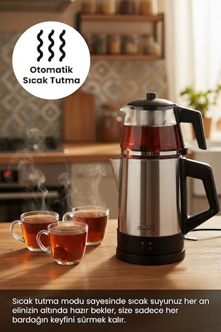 Any Morning OZ26CM05 1.8 L Cam Demlikli Paslanmaz Çelik Çay Makinesi