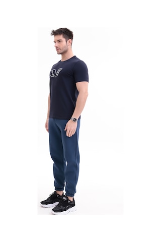 Rowinger 30/1 Süprem Kumaş Bisiklet Yaka Logo Baskılı Kısa Kollu Erkek Tişört Navyblue
