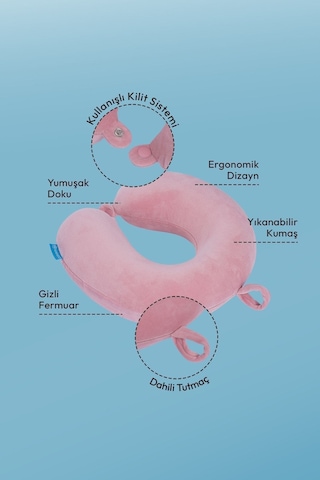 Wexta Seyahat Boyun Yastığı Comfort Ortopedik Seyahat Yastığı Visco Pembe
