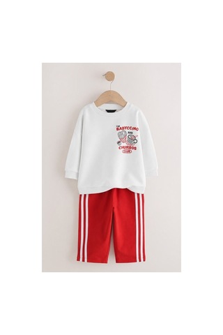 Churros Baskılı Sweatshirt & Eşofman Krem Kırmızı Alt Üst Takım 3 İplik Süper Kalite