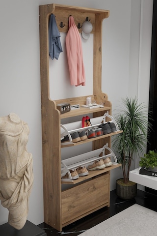 Modus Vestiyer Düşer Kapak Ayakkabılık 3 Raflı Atlantik Çam Çam