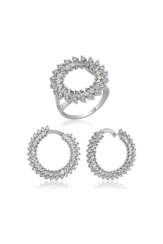 Gümüş Trapez Taşlı Kadın Set (551180128)