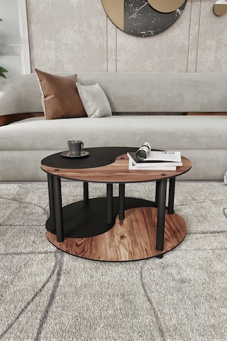 Yin Yang Unıty Serenıty Orta Sehpa 2 Li Tekerlekli Siyah Ceviz 70 Cm Siyah