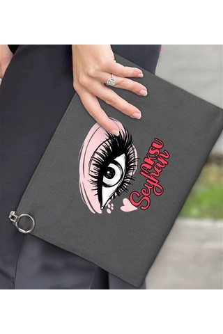 Bk Gift Kişiye Özel İsimli-5 Astarlı Antrasit Portföy Çanta 30x21cm, Baskılı El Çantası, Organizer Çanta