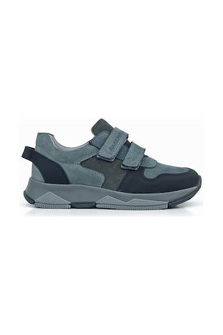 Rakerplus Hakiki Deri Koyu Gri Siyah Çocuk Cırtlı Sneakers Spor Ayakkabı