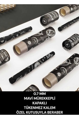 0.7 Mm Mavi Mürekkepli Kapaklı Tükenmez Kalem Özel Kutusuyla Beraber Kahve-1