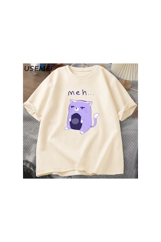 Tarzsokak Meh Kedi T-shirt Erkek Giysileri O Boyun Pamuk Tee Büyük Boy Tstreetweed Pamuklu Üs 2964 Bej
